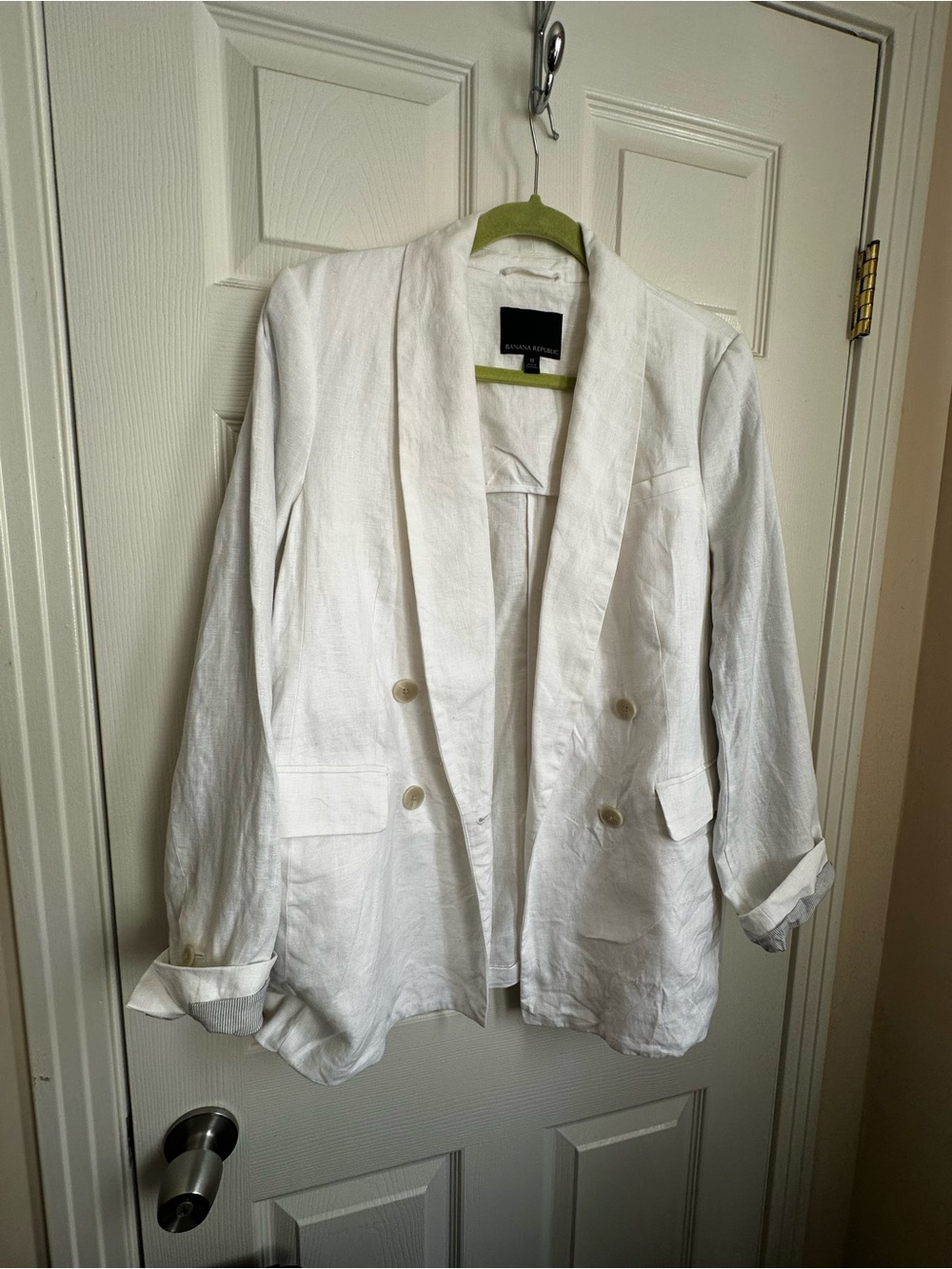 Banana Republic White Double-Breasted Linen Blazer Jacket